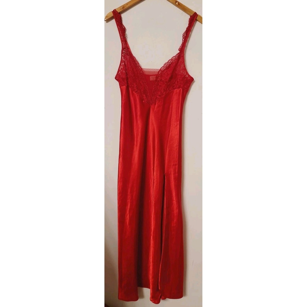 Vintage Victoria's Secret Gold Red Slip Dress Chemise Lace Trim Small Whimsigoth